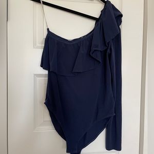 Lilly Pulitzer One Shoulder Navy Ruffle Bodysuit - S